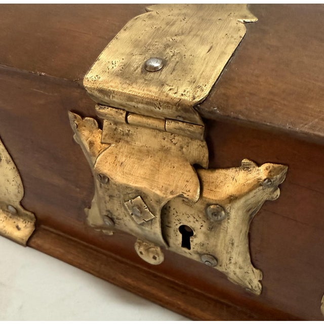 19th Century Middle Eastern Brass-Mounted Domed Teak Wood Box For Sale - Image 10 of 11