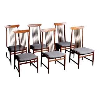 Spindle Back Dining Chairs, Denmark, 1960s, Set of 6 For Sale