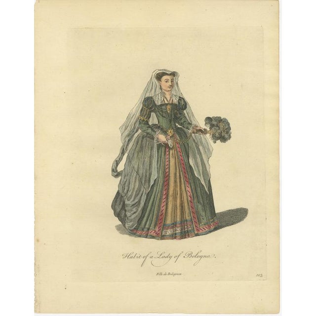 European School, Bologna Renaissance Costume Fashion Pair, 1749, Paper Engraving For Sale - Image 3 of 9