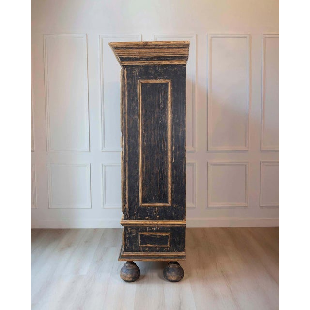 18th Century Baroque Two-Part Cabinet with Black Finish and Blue Interior For Sale - Image 4 of 17
