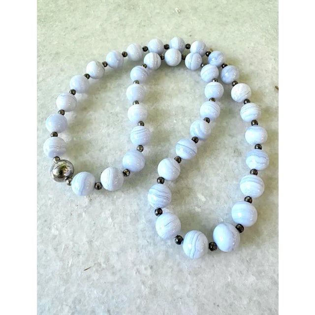 Contemporary 1990s Blue Lace Agate Sterling Silver Milor Beaded Necklace - Italy For Sale - Image 3 of 3
