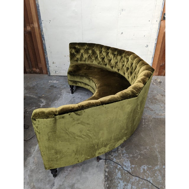 Custom Green Velvet Tufted Banquette For Sale - Image 9 of 11