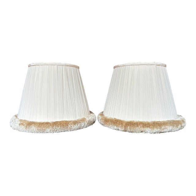 Pair of Baby Pink Lampshades With Caterpillar Trim For Sale