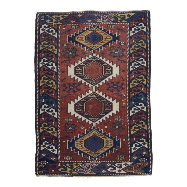 Fine Antique Kuba Wool Rug 2’3” X 3’3” For Sale