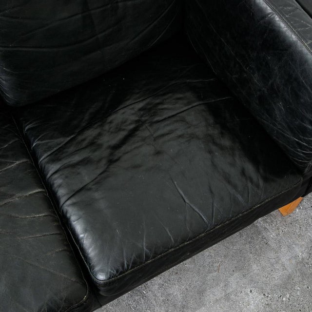 Mid Century Danish Modern Sofa Couch 3 Seater Leather Black Vintage Denmark MCM For Sale - Image 9 of 12
