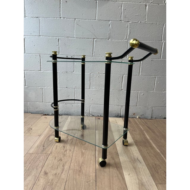Modern Black and Brass Tea or Bar Cart, Vintage Design, Elegant Style For Sale In New York - Image 6 of 11
