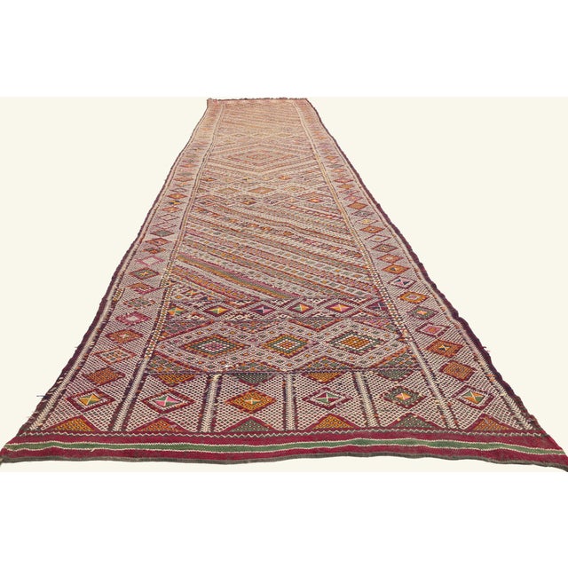 Tribal Vintage Zemmour Moroccan Kilim Rug, 03'06 X 18'04 For Sale - Image 3 of 10