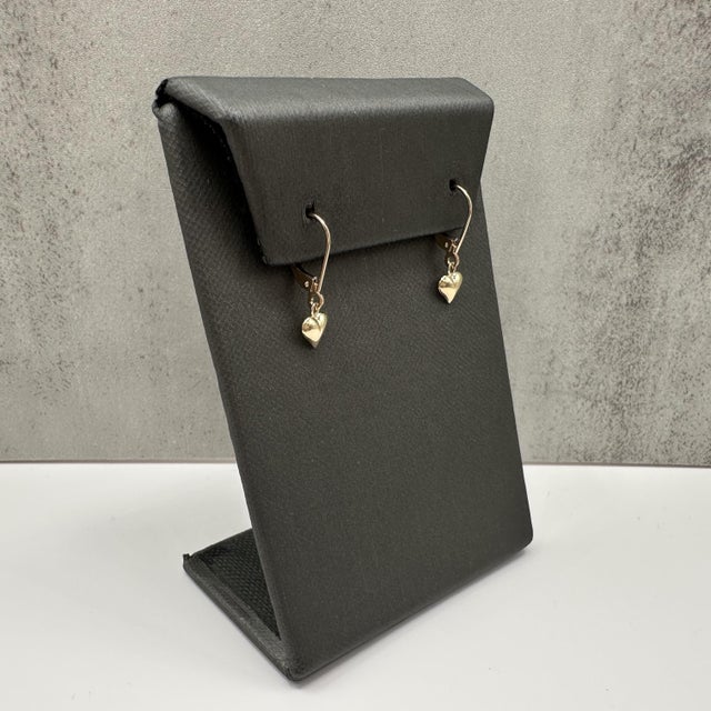 Contemporary Heart Dangle Earrings 10kt Yellow Gold Lever Backs Hollow Pre Loved, Pair For Sale - Image 3 of 6