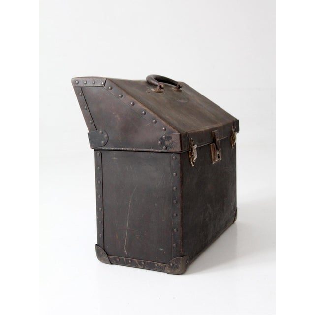 Black Antique Industrial Slant Top Travel Case Trunk For Sale - Image 8 of 12