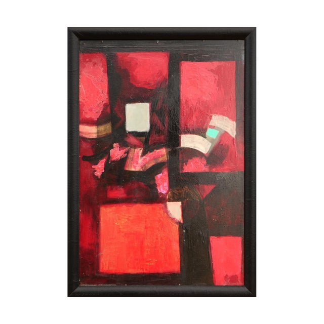 Modern David Adickes "Red and Black Cubist with White" Modern Red-Toned Abstract Geometric Painting, 20th Century For Sale - Image 3 of 10