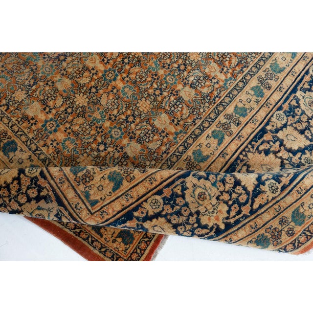 19th Century Persian Tabriz Green, Beige and Black Hand Knotted Wool Rug For Sale In New York - Image 6 of 8