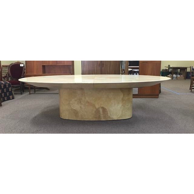Decadent Large Faux Marble Pedestal Base Table One Leaf Coastal Interior Design Style Made of Resin Components Giving...