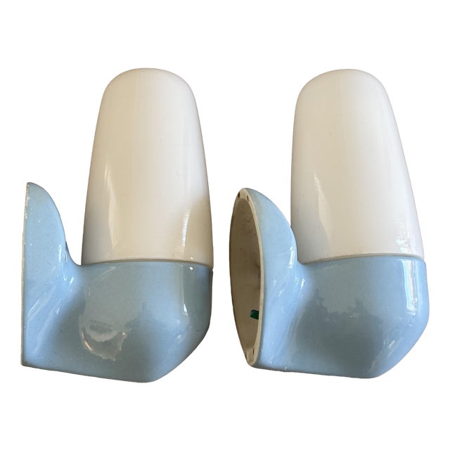 Model 6067 Sconces in Ceramic by Wilhelm Wagenfeld for Lindner, 1958, Set of 2 For Sale