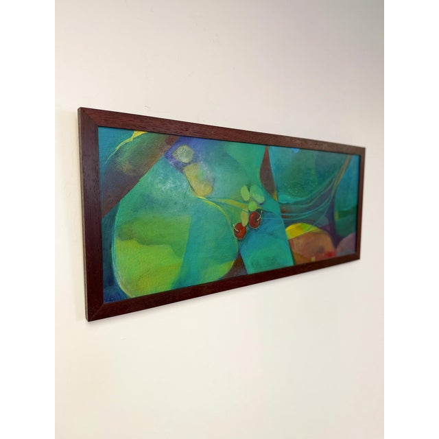 This original abstract acrylic painting captures a lush, layered composition of jewel-toned greens, teals, and blues,...