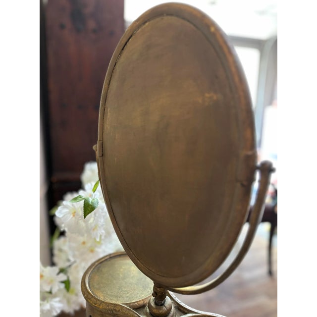 Gold Antique Victorian Gilt Metal Gentleman’s Shaving Stand With Beveled Mirror For Sale - Image 8 of 8