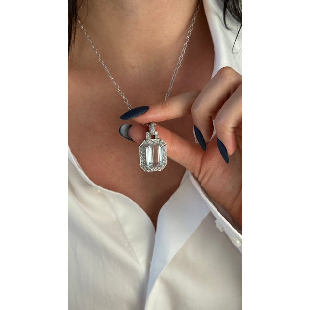 Traditional Natural Aquamarine Diamond Necklace 14k Gold 10.45 TCW Certified For Sale - Image 3 of 18