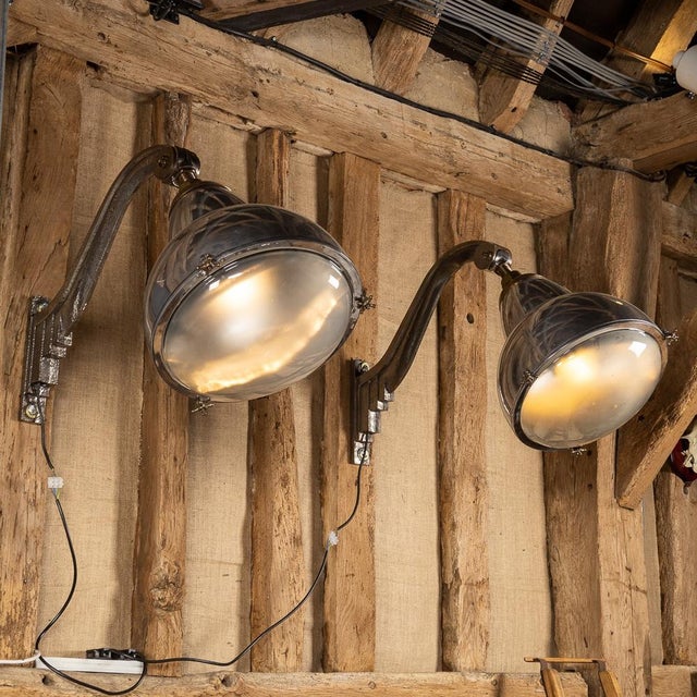 Antique 20th Century Dutch polished metal poutdoor lamps, made during the Art Deco period, they retain a modernist look,...