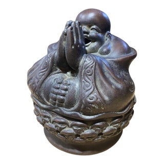 Ceramic Incense Burner W/Laughing /Wealth Buddha 5" H For Sale