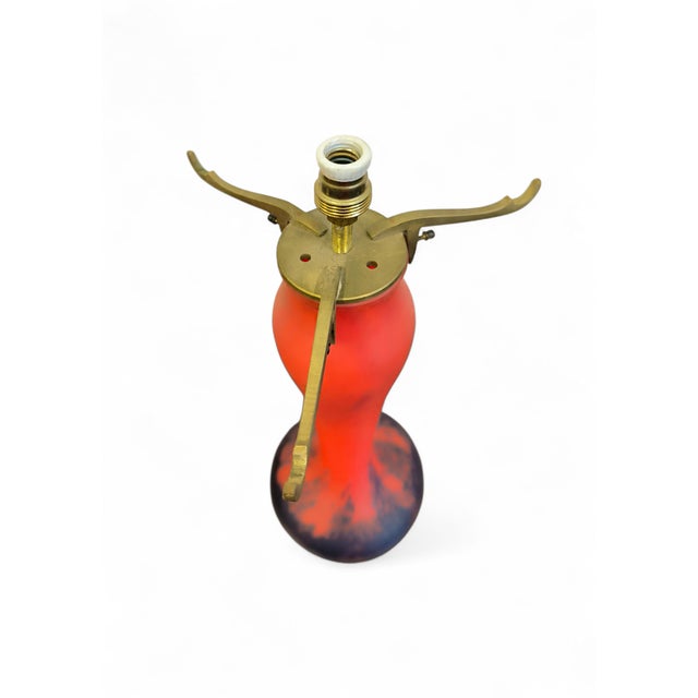 Art Nouveau Glass Paste and Brass Lamp, 1930 For Sale - Image 3 of 7