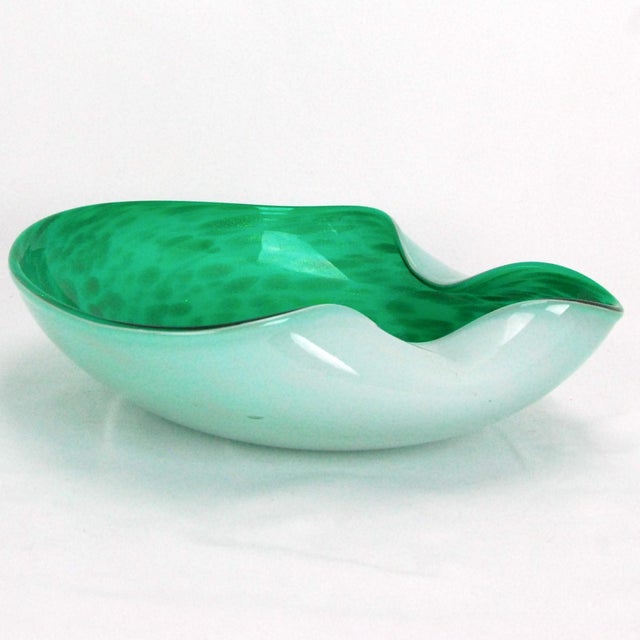 Mid-Century Modern Mid Century Murano Green Glass Bowl or Ashtray Gold Flecking For Sale - Image 3 of 7