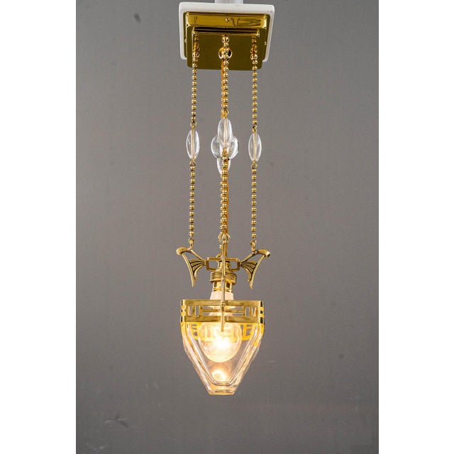 Small Art Deco Hanging Lamp with Clear Cut Glass, Vienna, 1920s For Sale - Image 13 of 18