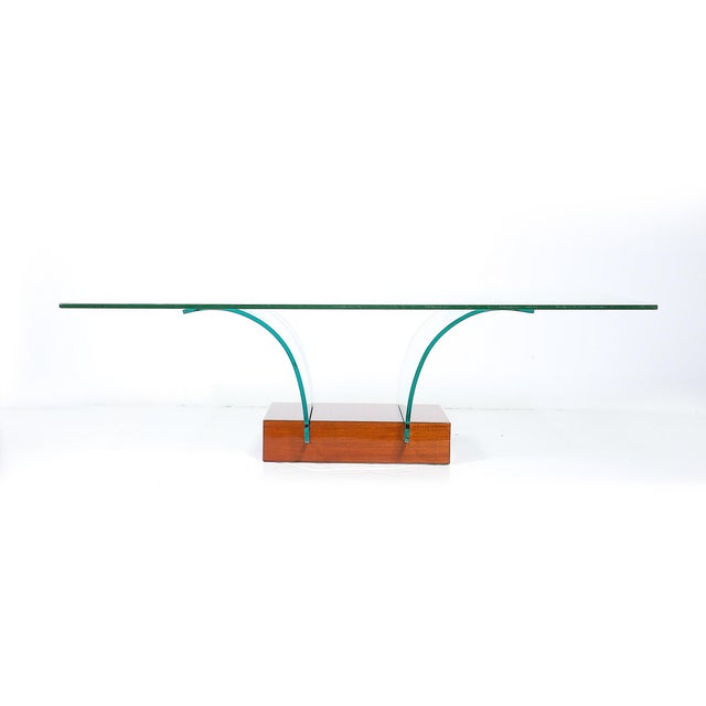 Mid-Century Modernage Curved Glass Cocktail Table W/ Rectilinear Walnut Base For Sale - Image 9 of 14
