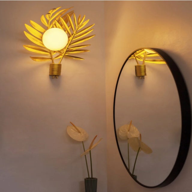 Contemporary Steel Palm Sconce in Gold by Oggetti For Sale - Image 3 of 3