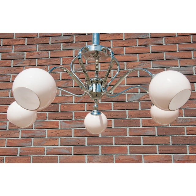 1950s Vintage Glass and Metal Chandelier, Poland, 1950s For Sale - Image 5 of 7