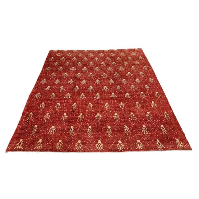 8x10 Hand-Knotted Afghan Wool "Shooting Star" Transitional Rug in Red & Gold For Sale - Image 4 of 8