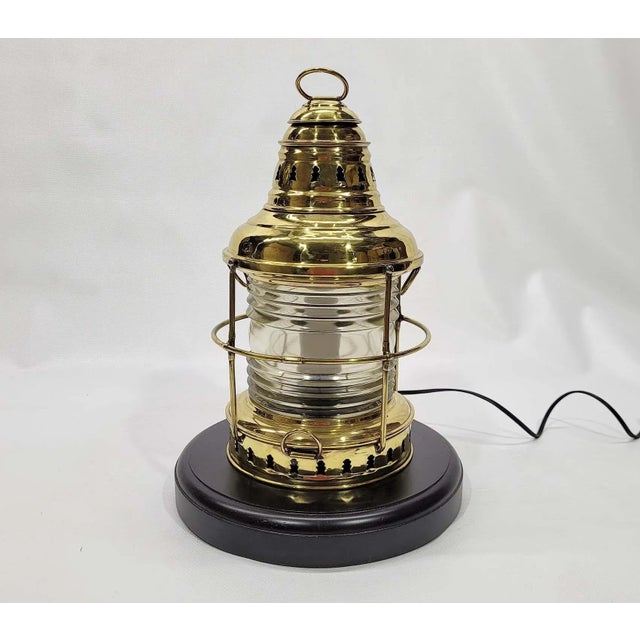American Brass Yacht Lantern with Fresnel Lens For Sale - Image 3 of 7