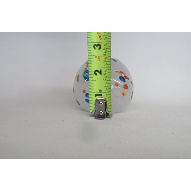 Mid Century Millefiori Art Glass Paperweight White Red Blue Green Orange 5129b For Sale - Image 9 of 14
