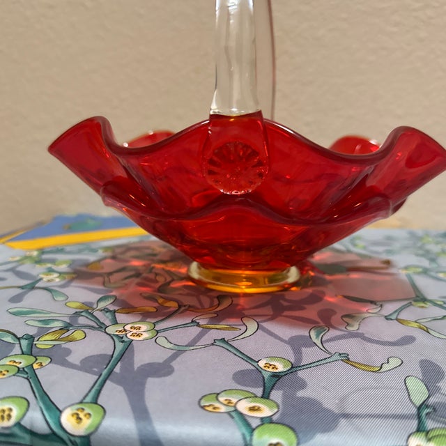 Glass 1960s Mid-Century Modern Viking Epic Ruby Red Persimmon Glass Basket Candy Dish For Sale - Image 7 of 8