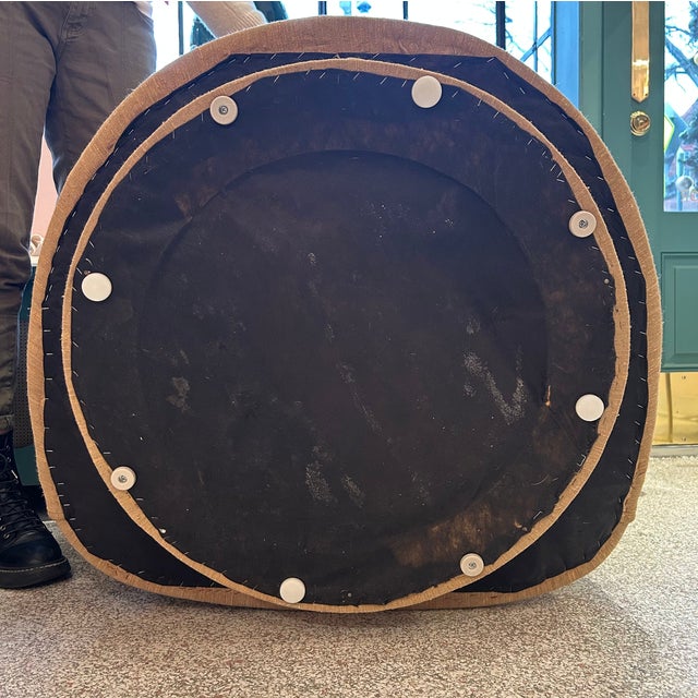 1980's Ruched Back Swivel Barrel Chair For Sale - Image 12 of 12