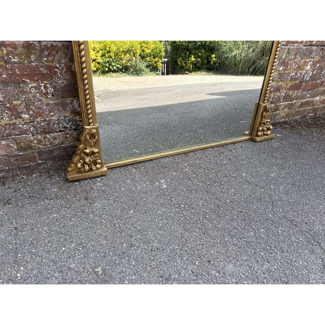 Large Antique 19th Century English Gilt Overmantle Mirror with Shaped Top For Sale - Image 5 of 7