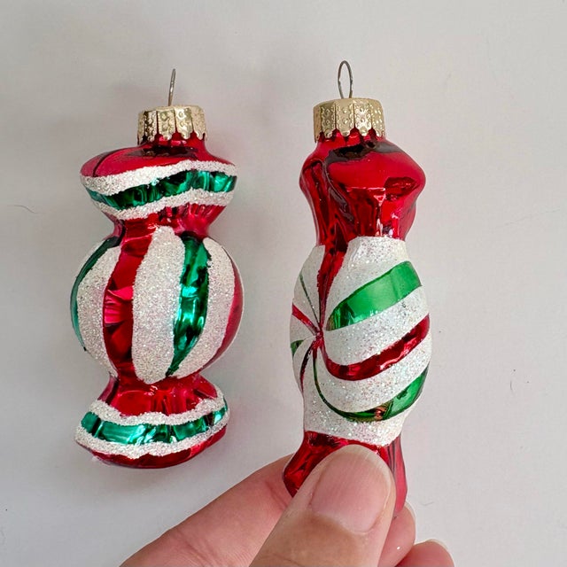 Glass Candy Christmas Ornaments, Set of 2 - Wrapped Peppermint Sweets Decor For Sale - Image 10 of 10