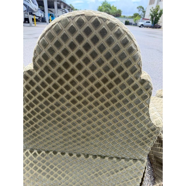 4 Dining Chairs Upholstered Cut Velvet Club Chairs Nancy Corzine Fabric. Nail Heads For Sale - Image 12 of 12