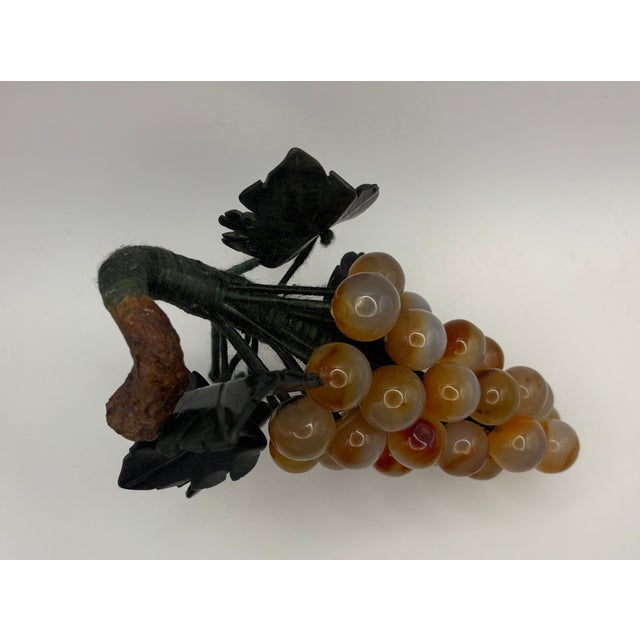 Mid-Century Modern Vintage Jade Pale Carnelian Grape Cluster With Stone Leaves For Sale - Image 3 of 7