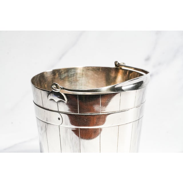 Charming Antique English Silverplate Ice Bucket Novelty Coopered Pail Original Strainer Edwardian Barware Home Decor For Sale - Image 9 of 18