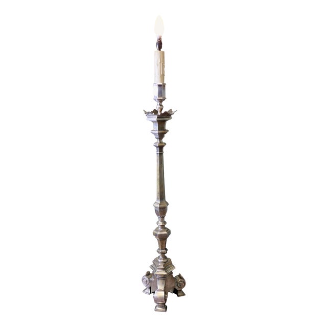 Heavy Silver Plated Floor Lamp, 1900s For Sale