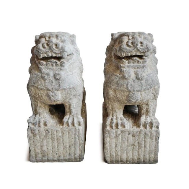 Asian Antique Old Mongolian Stone Foo Dog Statues - Pair For Sale - Image 3 of 12