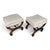 A good quality pair of French Classical Style X-leg Benches / Footstools. Pillow tops, Pad Feet, and turned center...