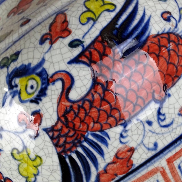 Early 20th Century Chinese Vintage Ceramic Pot,Blue and White Famille Verte Porcelain Jar Hand Painted Phoenix Pattern For Sale - Image 5 of 9