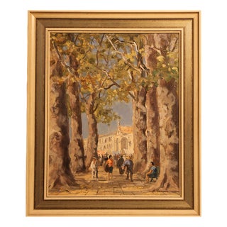 Erich Demmin, Summer Promenade with Figures, 20th Century, Oil on Canvas, Framed For Sale