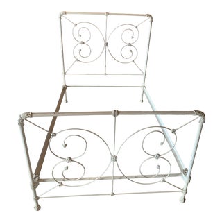 19th Century French Country Full Iron Bed With Floral and Leaf Details For Sale