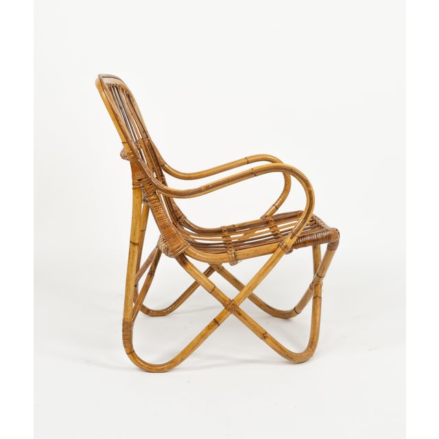 Gold Mid-Century Bamboo and Rattan Armchairs in the style of Tito Agnoli, Italy 1960s For Sale - Image 8 of 16