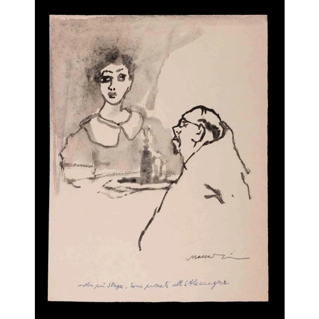 By the Trappist is a Watercolor Drawing realized by Mino Maccari (1924-1989) in 1960s. Hand signed on the lower margin....
