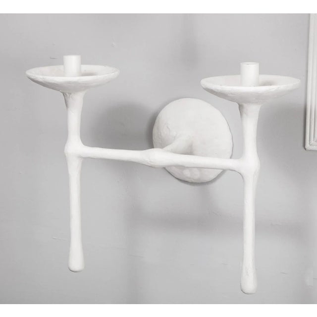 White Bespoke Double-Arm Plaster Sconces - a Pair For Sale - Image 8 of 11