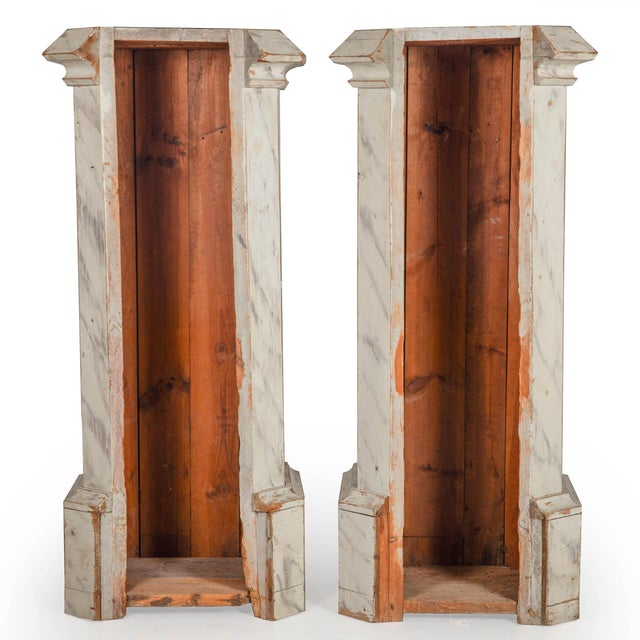 Pair of Faux-Marble Painted Pine Columns, Early 20th Century For Sale - Image 6 of 17