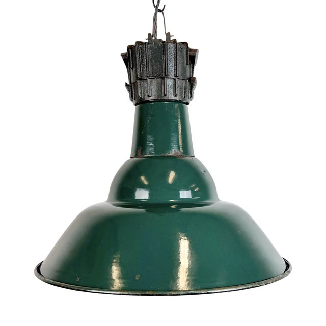 Industrial French Petrol Enamel Pendant Lamp from Sammode, 1950s For Sale