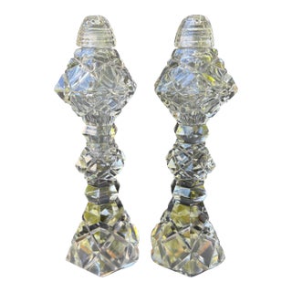 Vintage Cut Crystal Salt & Pepper Pedestal Shakers a Pair For Sale